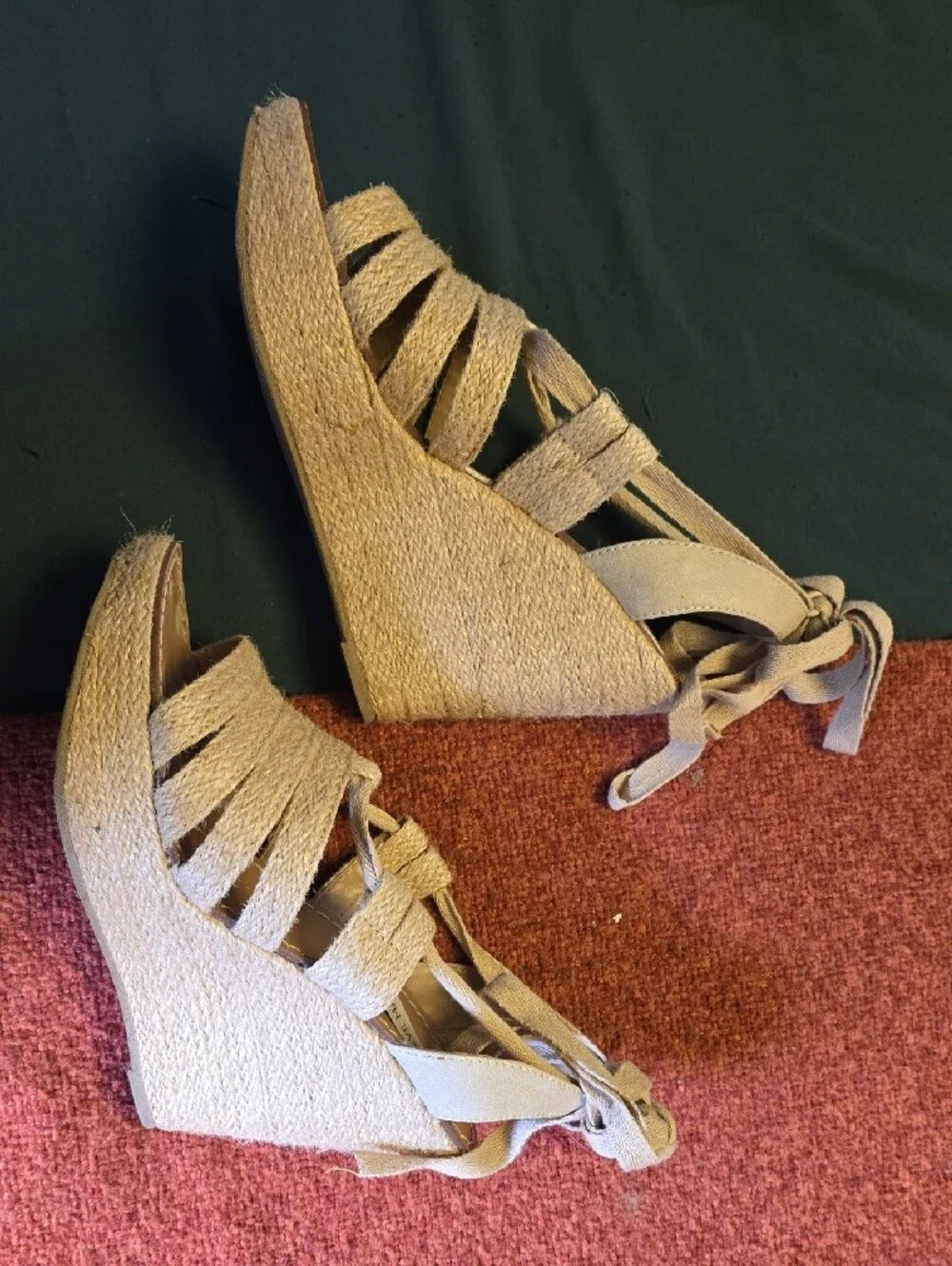 Steve Madden Beige/Tan Espadrille Wedge Sandals with Ankle Wrap